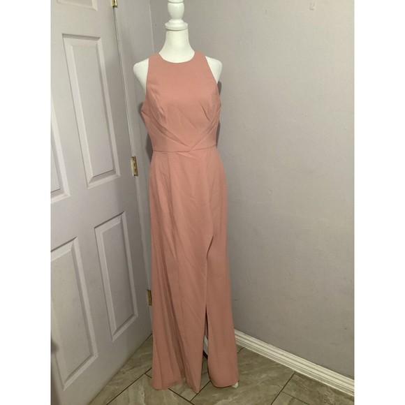 DESSY 3029 DIAMOND CUTOUT BACK TRUMPET GOWN FRONT SLIT DESERT ROSE 8 NEW - Picture 2 of 12